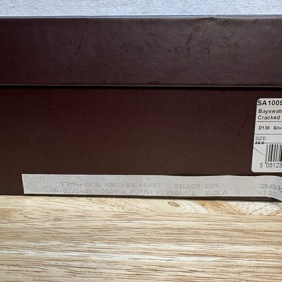 Mulberry Bayswater Peep Toe Cracked Metallic Silver Block Heel Pump EU Size 38.5 - Picture 2 of 16